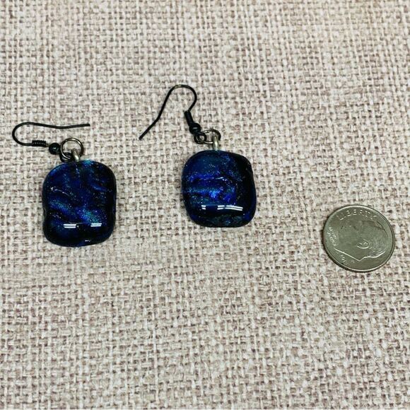 Blue Dichroic Art Glass Earrings - Picture 1 of 3